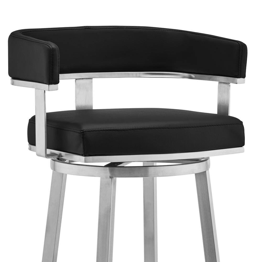 Contemporary 26" Black Faux Leather Swivel Counter Stool with Stainless Steel Base