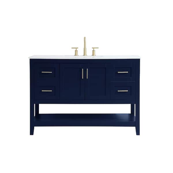 Unbranded Simply Living 48 in. W x 22 in. D x 34 in. H Bath Vanity in Blue with Calacatta White Engineered Marble Top