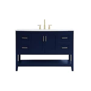 Timeless Home 48 in. W x 22 in. D x 34 in. H Single Bathroom Vanity in Blue with Calacatta Engineered Stone