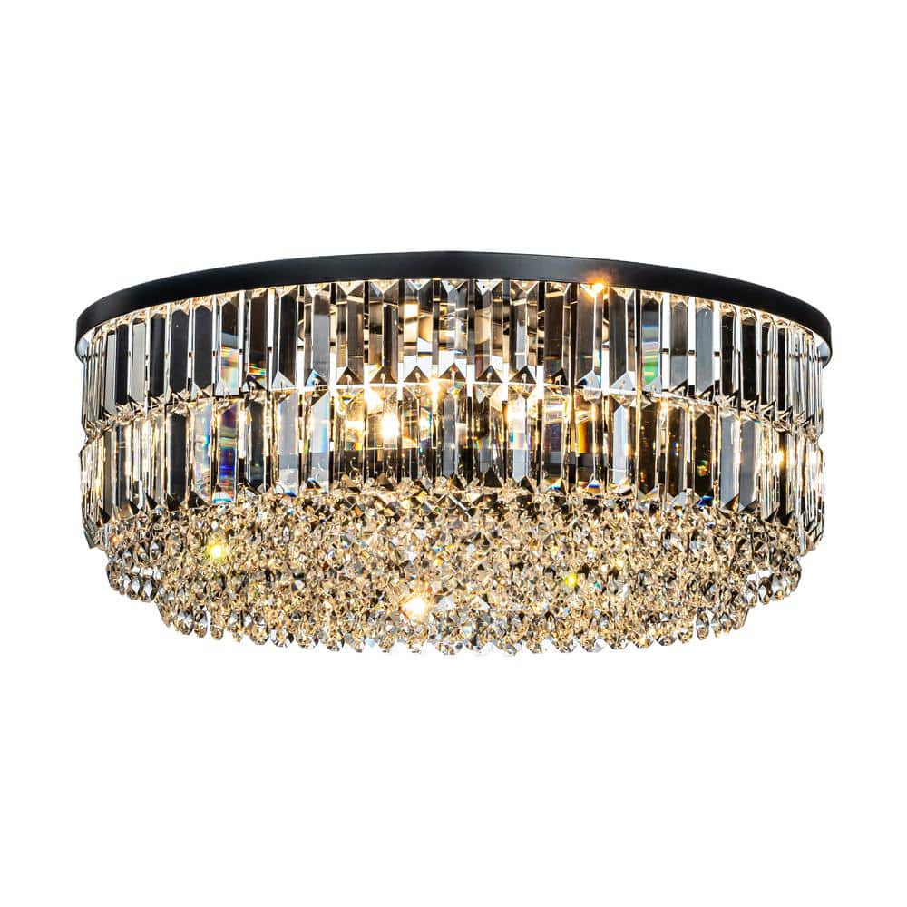 Matte Black and Crystal 24" Drum Flush Mount Ceiling Light