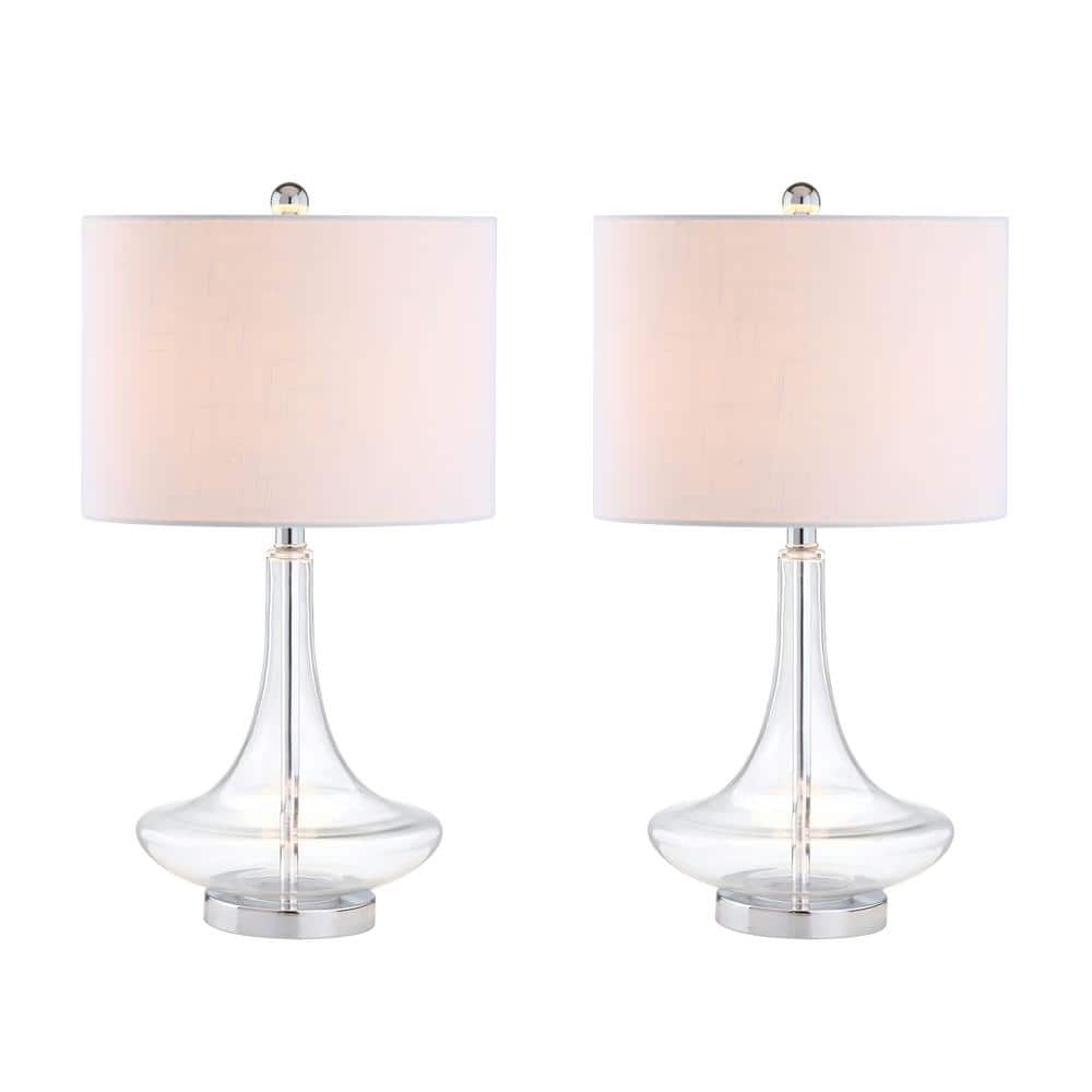 Cecile 25.5" Clear Glass Teardrop LED Table Lamp Set with Linen Shade
