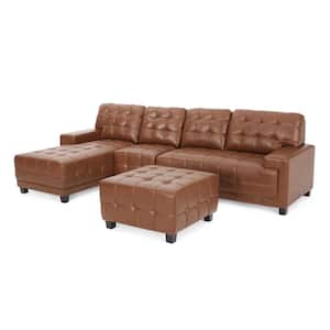 Berkamn 111 in. W 4-Piece Faux Leather Sectional and Chaise Lounge Sectional Set in Cognac Brown