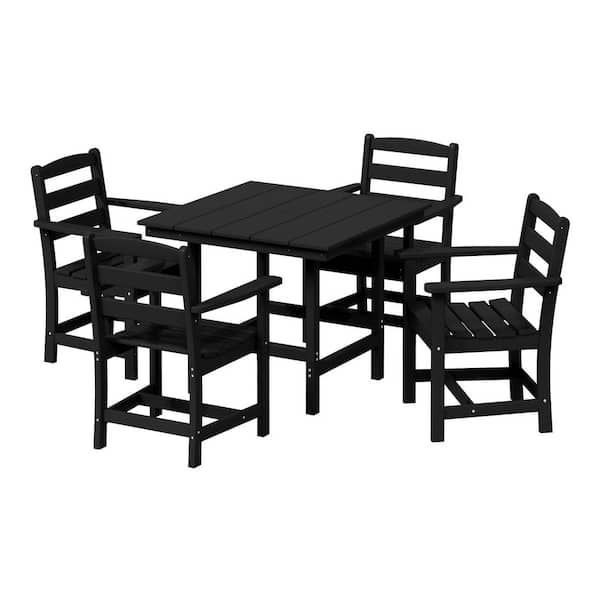 WESTIN OUTDOOR Shoreside 5-Piece All Weather HDPE Plastic Outdoor Patio Dining Set w/ Armchairs, Black