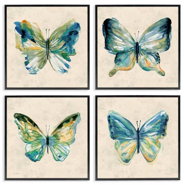 Abstract Green Butterflies by Carol Robinson 4-Piece Black Framed Animal Giclee Art Print 17 in. x 17 in.