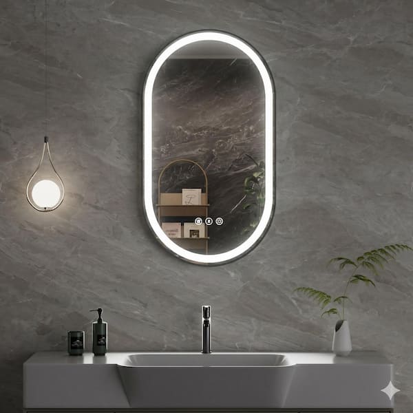 20 in. W x 35 in. H Oval Framed Anti-Fog 3-Colors Dimmable LED Light Wall Bathroom Vanity Mirror with Memory