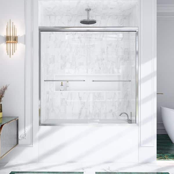 60 in. W x 60 in. H Double Sliding Framed Tub Door in Chrome with SGCC 1/4 in. (6 mm) Tempered Clear Glass