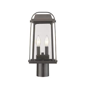Millworks 16.7 in 2-Light Oil Bronze Aluminum Outdoor Hardwired Post Mount Light with Clear Glass with No Bulb Included