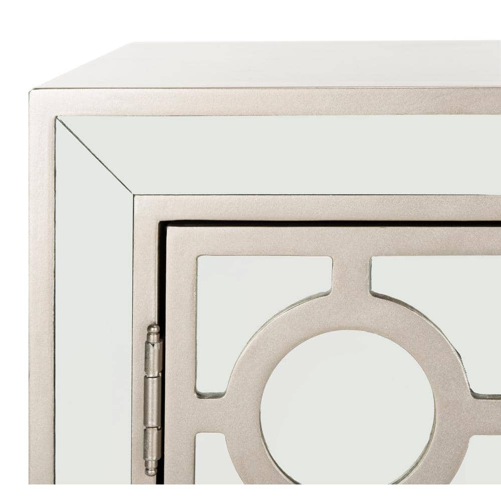Gray Mirrored Glam Art Deco Accent Cabinet