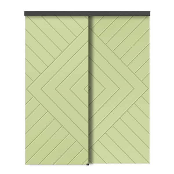 CALHOME 48 in. x 80 in. Hollow Core Sage Green Stained Composite MDF Interior Double Closet Sliding Doors