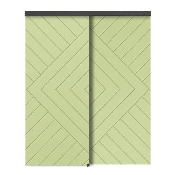 CALHOME 48 in. x 84 in. Hollow Core Sage Green Stained Composite MDF Interior Double Closet Sliding Doors