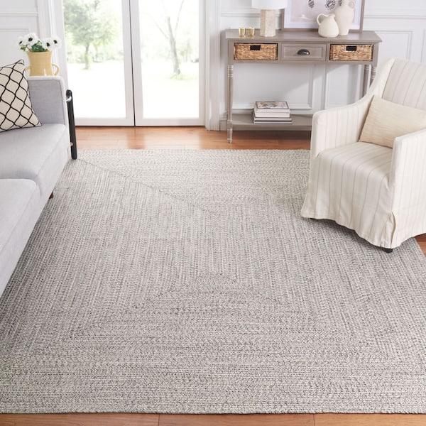 Braided Gray/Ivory 8 ft. x 10 ft. Machine Washable Concentric Woven Area Rug