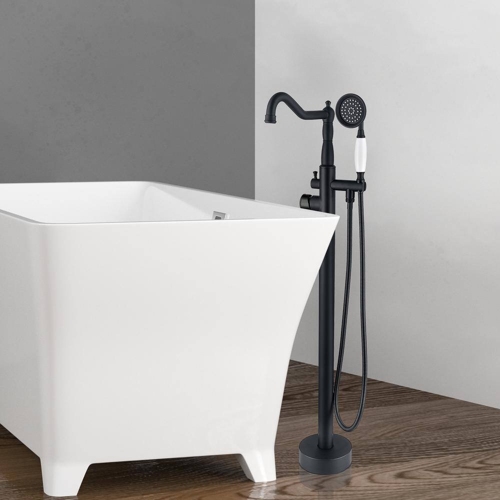 Matte Black Freestanding Bathtub Faucet with Hand Shower