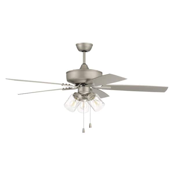 CRAFTMADE Outdoor Pro Plus-104 52 in. Indoor/Outdoor Dual Mount Painted Nickel Ceiling Fan with 3-Light LED Light Kit