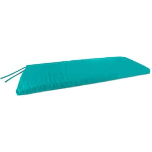 Sunbrella 48 in. x 18 in. Canvas Aruba Aqua Solid Rectangular Knife Edge Outdoor Settee Swing Bench Cushion with Ties