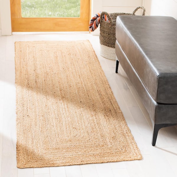 Natural Fiber 2 ft. x 17 ft. Natural Border Runner Rug