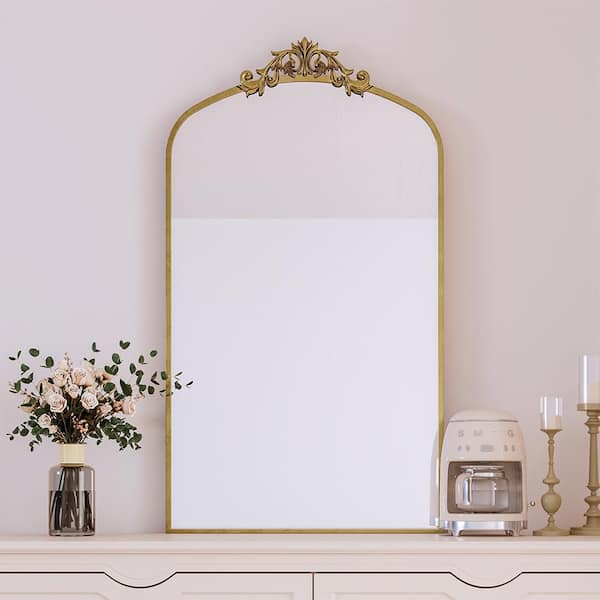 Antique Bronze 24 in W x 43.3 in. H Mid Century Arch Metal Framed Mirror Wall Mirror Wall Decor Mirror