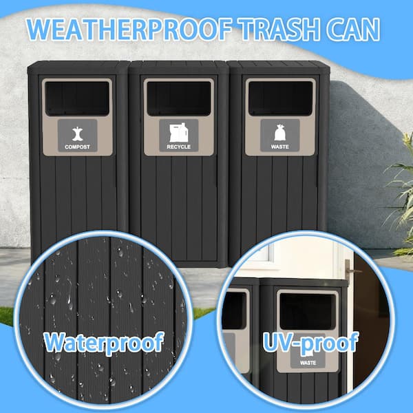 63 Gallon Triple Wood-grain Style Outdoor Trash Can With Triple
