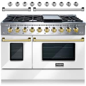Professional Series 48 in. 6.7 cu. ft. 8-Burners Freestanding Double Oven Gas Range with Griddle in Lustrous White