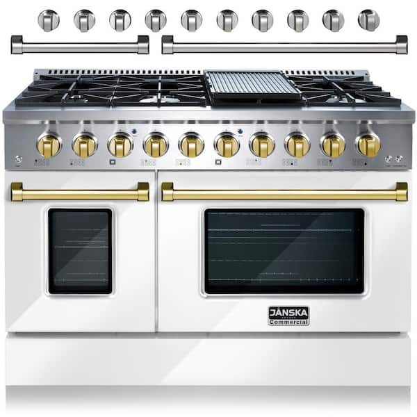 JANSKA Professional Series 48 in. 6.7 cu. ft. 8-Burners Freestanding Double Oven Gas Range with Griddle in Lustrous White