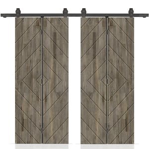 CALHOME 60 In. X 80 In. Louver Natural Wood Solid Core Double Bi-Fold ...