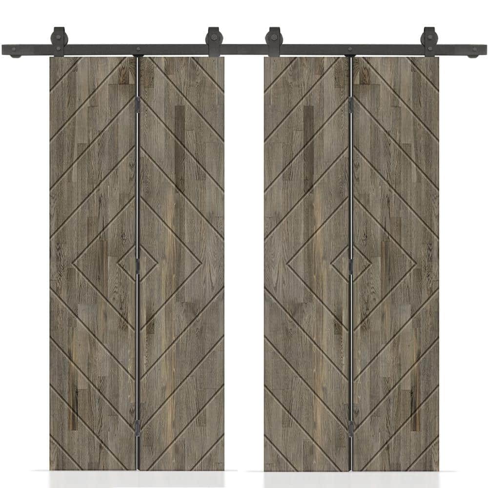 Diamond 72 in. x 80 in. Weather Gray Stained Hollow Core Pine Wood Double Bi-Fold Door with Sliding Hardware Kit price history on PriceWatchPro