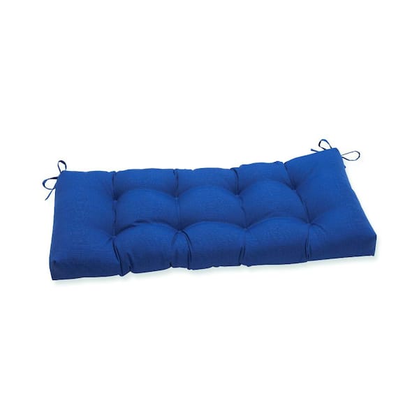 Pillow Perfect Solid Rectangular Outdoor Bench Cushion in Blue