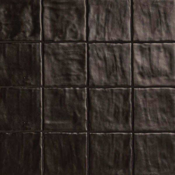 Zelyge Midnight Black 4 in. x 4 in. Satin Ceramic Zellige Handmade Look Backsplash Tile (5.46 sq. ft. /Case)
