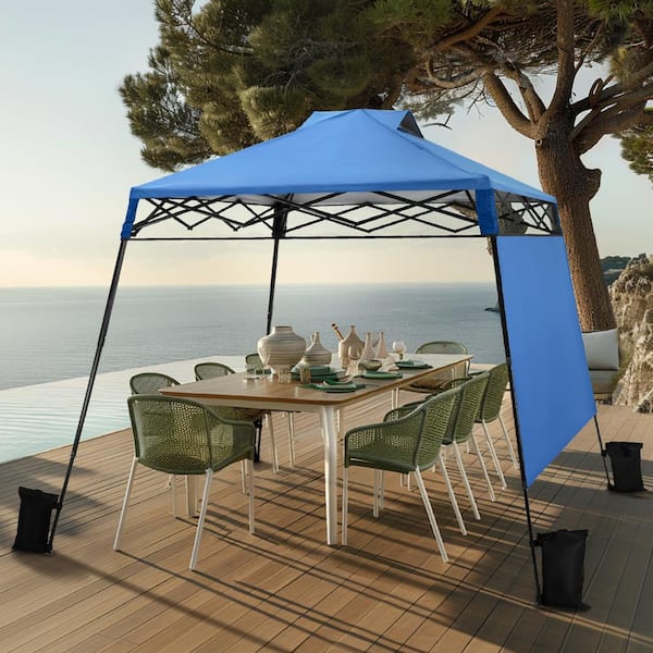 PHI VILLA 8 ft. x 8 ft. Blue Slant Leg Pop-Up Canopy Tent