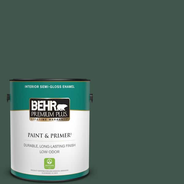 BEHR PREMIUM PLUS 1 gal. #470F-7 Deep Jungle Semi-Gloss Enamel Low Odor Interior Paint & Primer