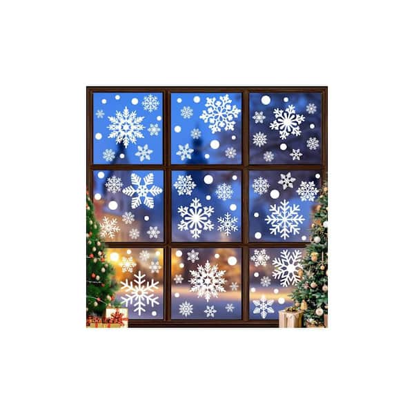 White Christmas Snowflake Window Clings with Double Sided Decals for Winter Holiday Indoor Glass Decorations (116-Pack)