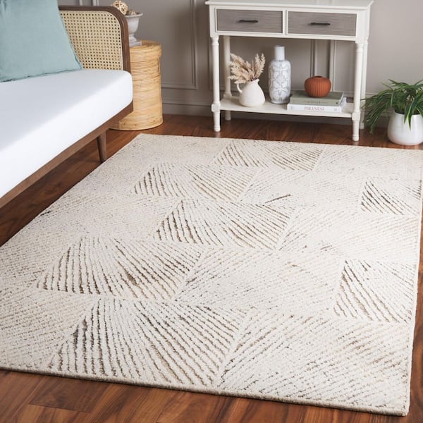 Abstract 6 ft. x 6 ft. Ivory/Brown Geometric Abstract Tile square Area Rug