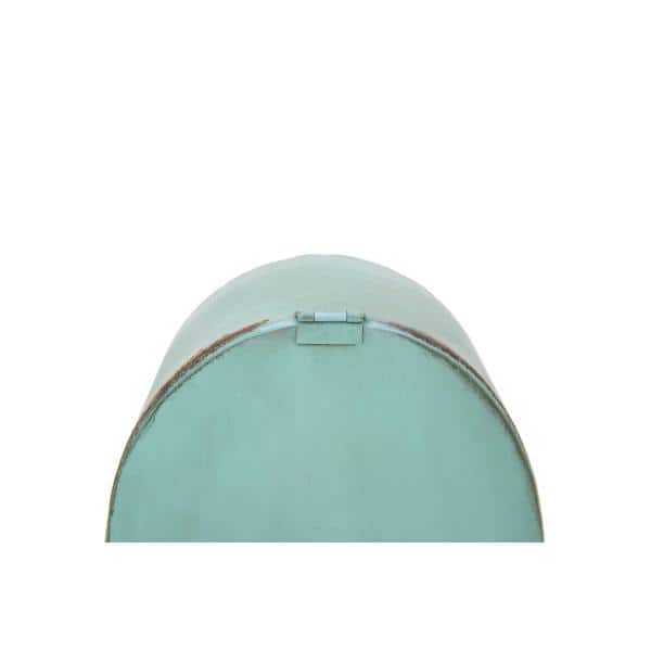 Distressed Aqua Metal Mantel Clock with Wooden Base