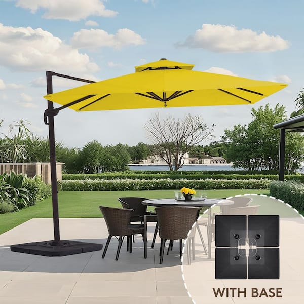 JEAREY 10 ft. x 10 ft. Square Cantilever Patio Umbrella with Weighted Base in Yellow FX10DDZ-YE JEAREY 10 ft. x 10 ft. Square Cantilever Patio Umbrella with Weighted Base in Yellow FX10DDZ-YE