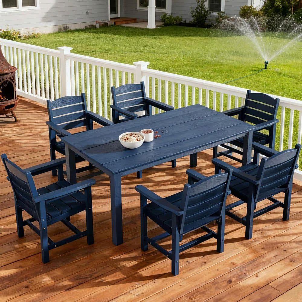 7-Piece Aluminum Alloy Frame Patio Outdoor Dining Set, Navy Blue price history on PriceWatchPro