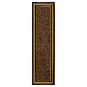 Ottohome Collection Non-Slip Rubberback Bordered Design 3x10 Indoor Runner Rug, 2 ft. 7 in. x 9 ft. 10 in., Brown