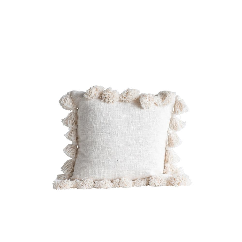 Gray Cotton Slub Pillow with Tassels