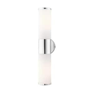 Crestmoor 18.5 in. 2-Light Polished Chrome ADA Vanity Light with Satin Opal White Glass