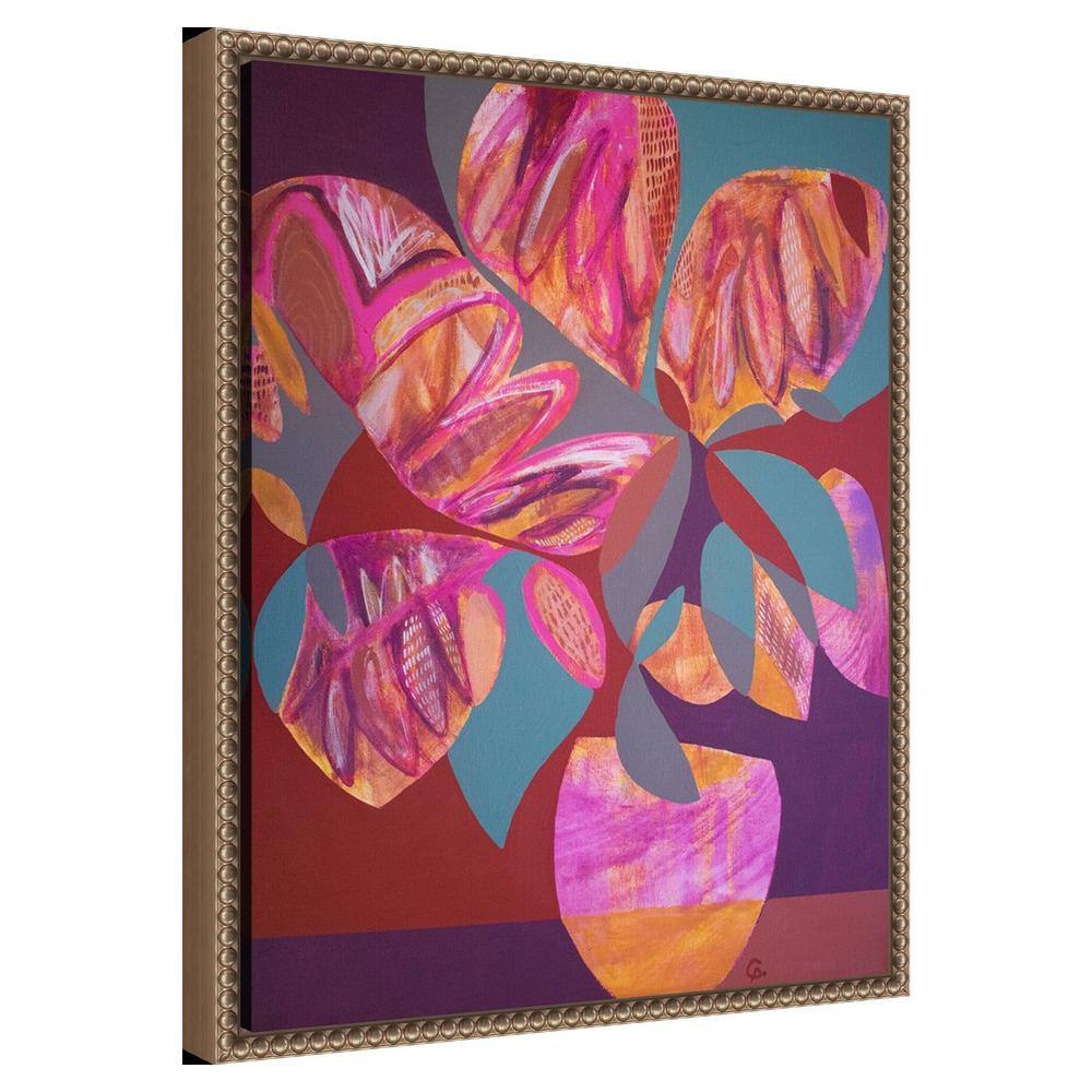 Pink and Orange Abstract Botanic-Inspired Framed Canvas Wall Art