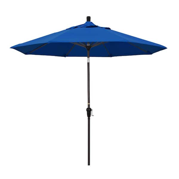 California Umbrella 9 ft. Aluminum Market Auto Tilt Bronze Patio Umbrella in Pacific Blue Pacifica