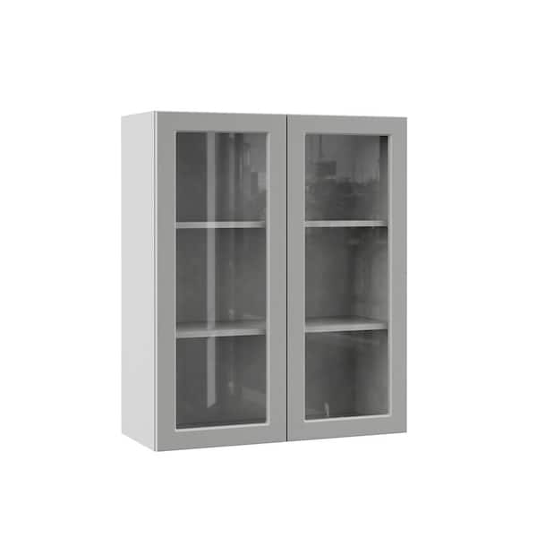 Designer Series Melvern Assembled 30x36x12 in. Wall Kitchen Cabinet with Glass Doors in Heron Gray
