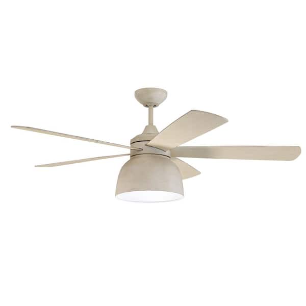 52 in. Cottage White, Cottage White/Dark Driftwood Blades Dual Mount Reversible Standard Damp Ceiling Fan Integrated LED