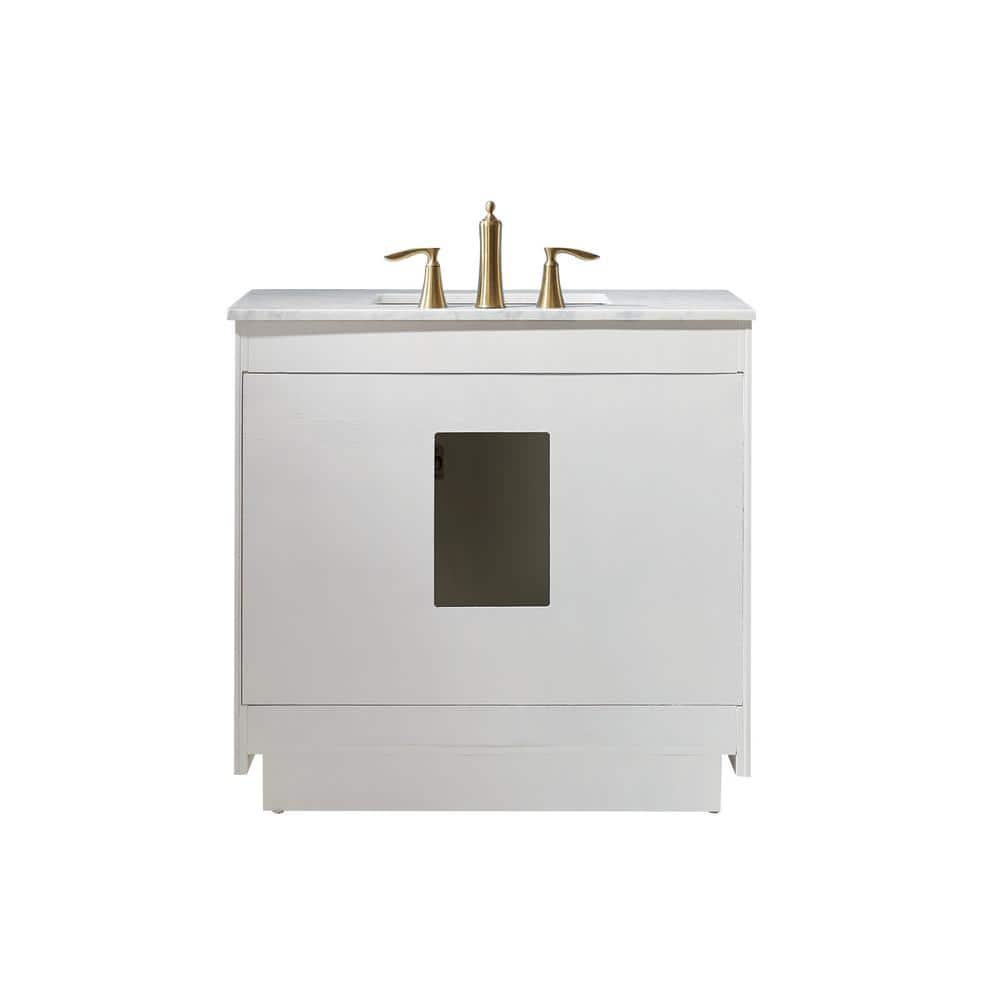 Ivy 36" White Marble Countertop Single Vanity with Gold Hardware