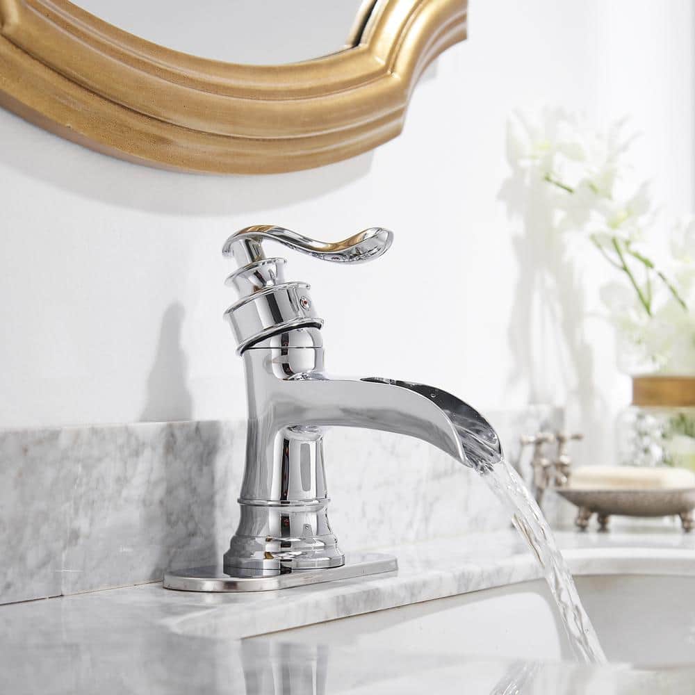 Chrome Single Handle Waterfall Bathroom Faucet with Pop-Up Drain