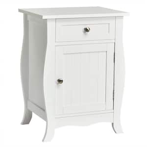 White 2-Piece Accent End Table with Drawer Storage Cabinet Nightstand 23.5 in. H x 17.5 in. W x 14 in. D
