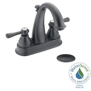 Kingsley 4 in. Centerset 2-Handle High-Arc Bathroom Faucet in Wrought Iron with Drain Assembly