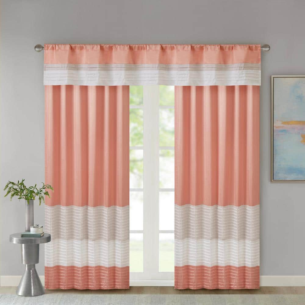 Coral and Ivory Faux Silk Pintuck Window Valance