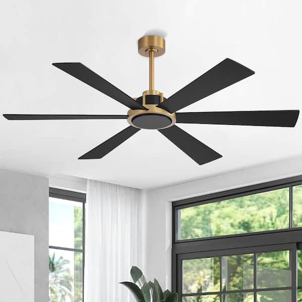 60 in. 6-Plywood Double-sided NAB Gold and Matte Black Blades Indoor Standard Ceiling Fan with Remote Down-Rod