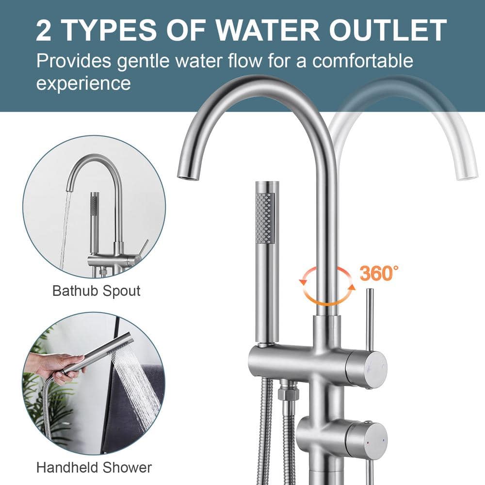Brushed Nickel Freestanding Tub Filler with Hand Shower