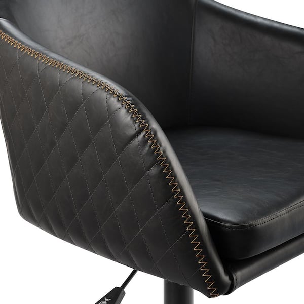 Welwick Designs Charcoal Faux Leather, Black Leather Swivel Barrel Chair