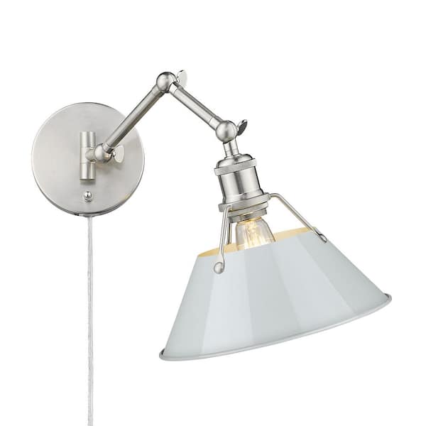 Golden Lighting Orwell 10 in. 1-Light Pewter and Dusky Blue Plug-In or Hardwired Swing Arm with 120 in. Cord for Bedroom and Foyer